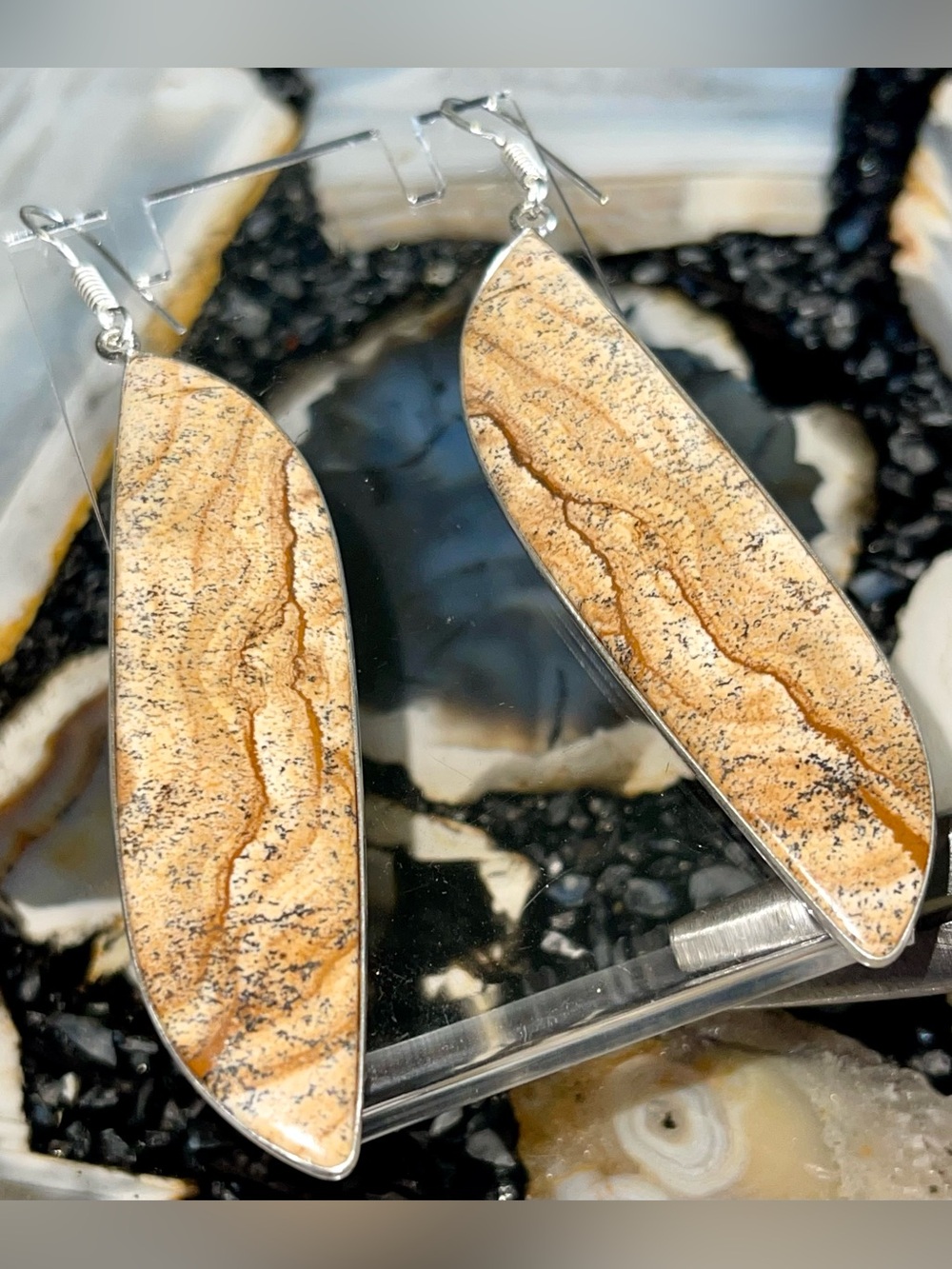 Jumbo Picture Jasper Crystal Earrings 3 1/4”